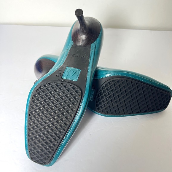 Aerosoles Signature Teal Leather Square Toe Mid Heel Pumps Women's Size 7B - Picture 6 of 11